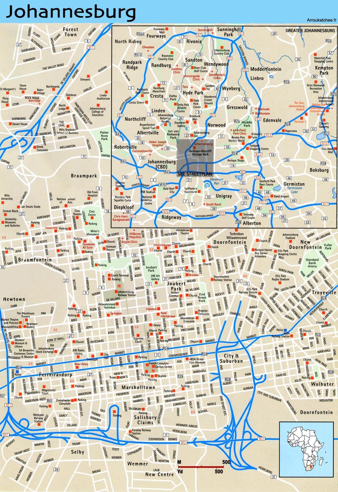 Johannesburg (Joburg Jozi) stadsplattegrond