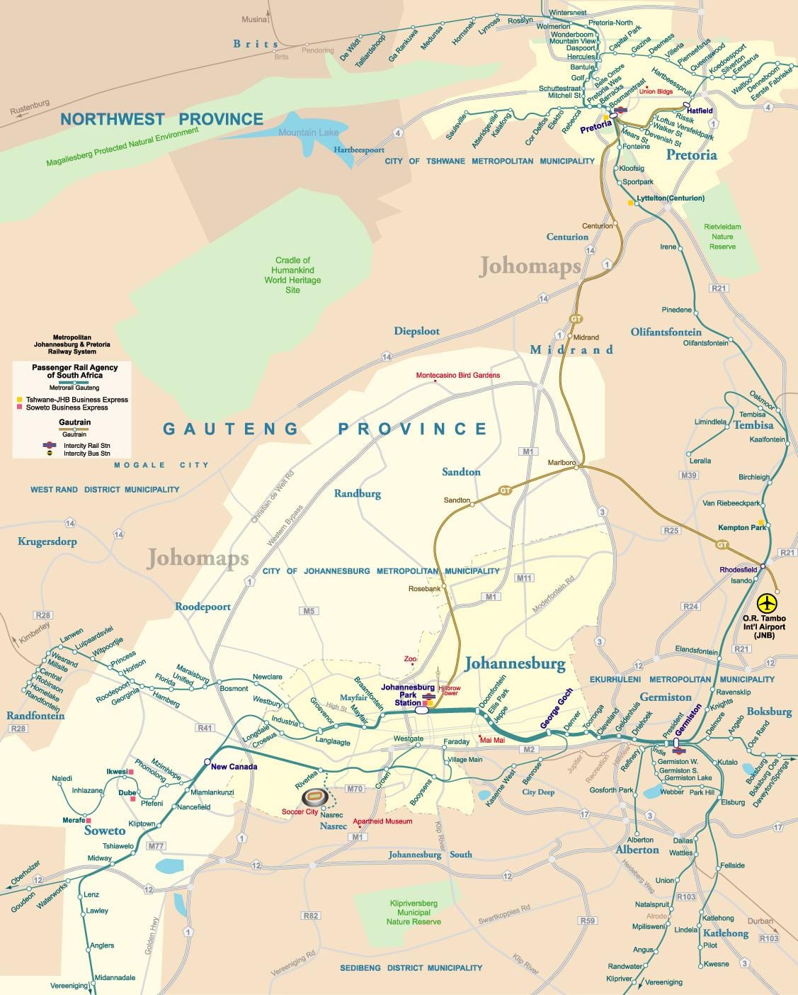 Johannesburg (Joburg Jozi) luchthavens kaart