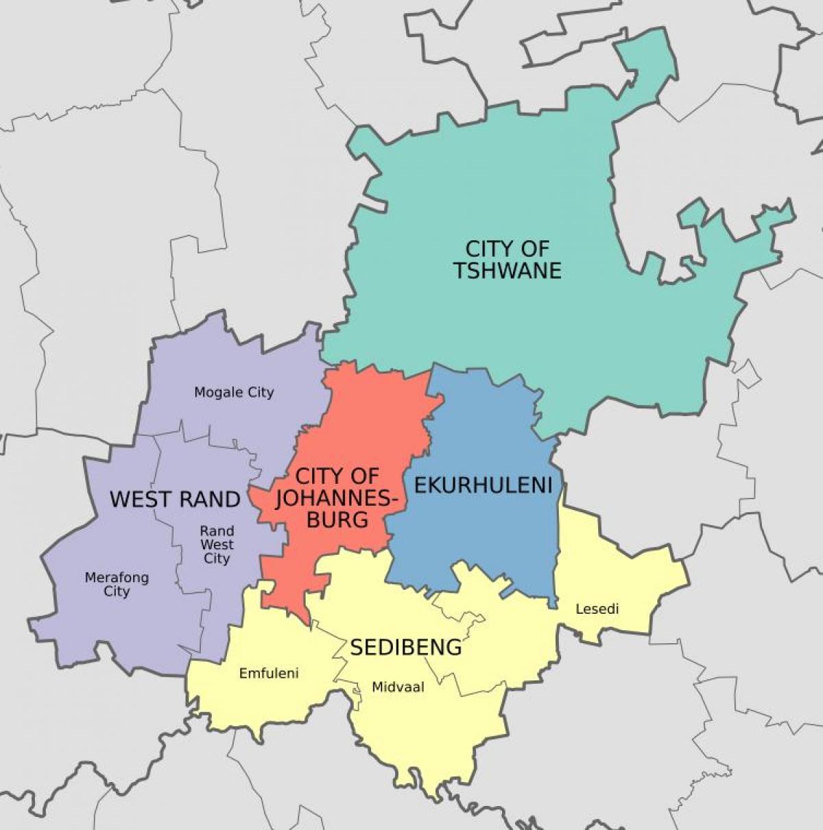 Johannesburg (Joburg Jozi) district kaart