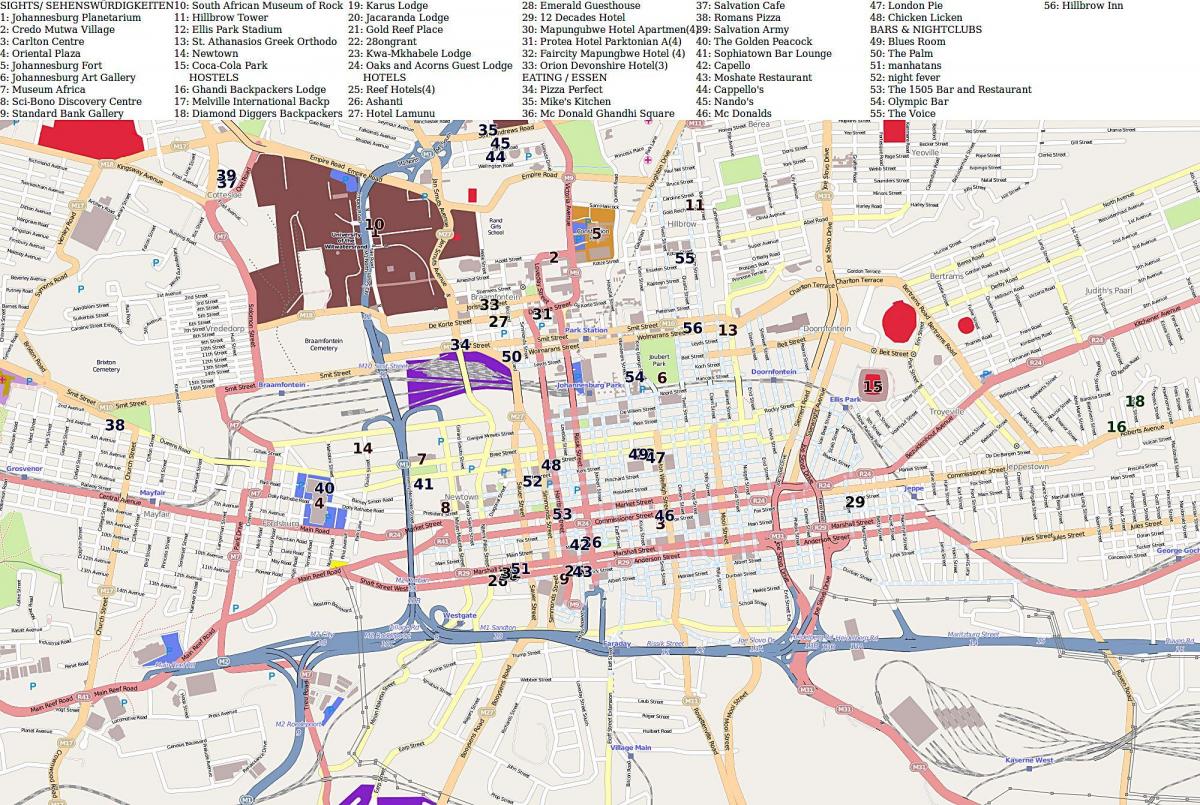 Johannesburg (Joburg Jozi) stadscentrum kaart