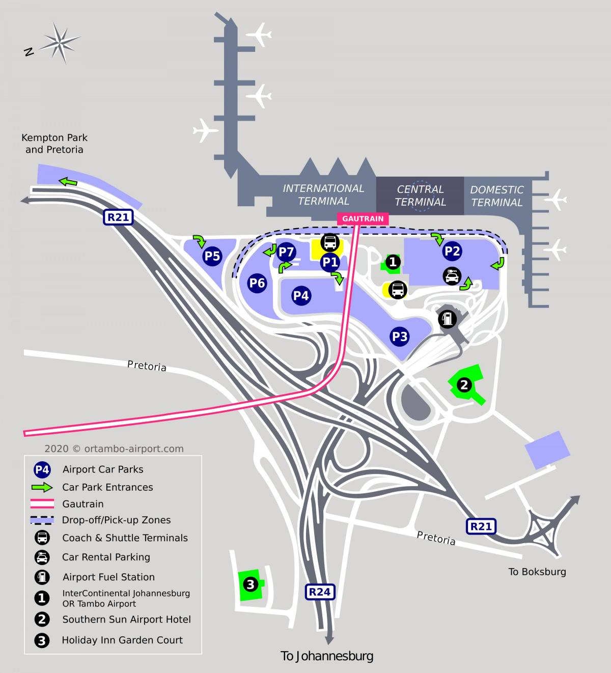 Johannesburg (Joburg Jozi) luchthaven terminal kaart