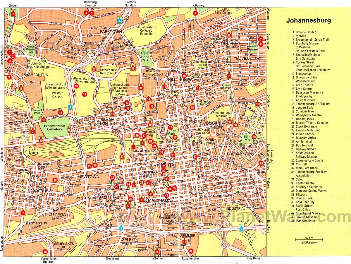 Johannesburg (Joburg Jozi) wandeltochten kaart